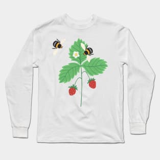 Strawberry plant with bees Long Sleeve T-Shirt